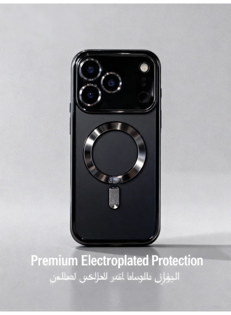 وبوت جي سي سي جراب مغناطيسي لهاتف آيفون 17 برو ماكس بتصميم شفاف مع إطار مطلي كهربائيًا باللون الأسود، غطاء TPU ناعم مقاوم للصدمات، حماية مدمجة لعدسة الكاميرا، حلقة مغناطيسية قوية متوافقة مع الشحن المغناطيسي، جراب حماية مانع للسقوط بتغطية كاملة ولمسة سوداء فاخرة - Image 2